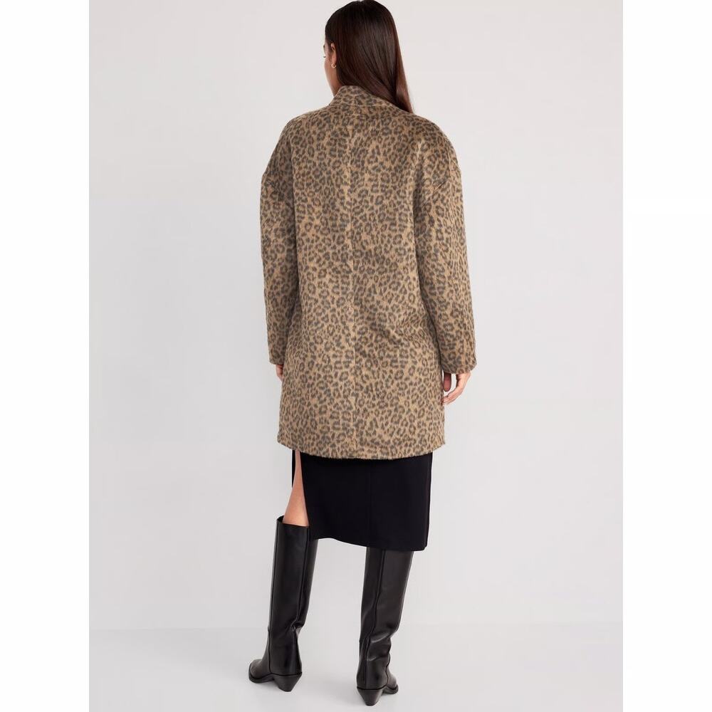 Old Navy Women’s Faux Fur Raglan Sleeve Mid Length Leopard Print Coatigan Sz. M - Picture 5 of 16